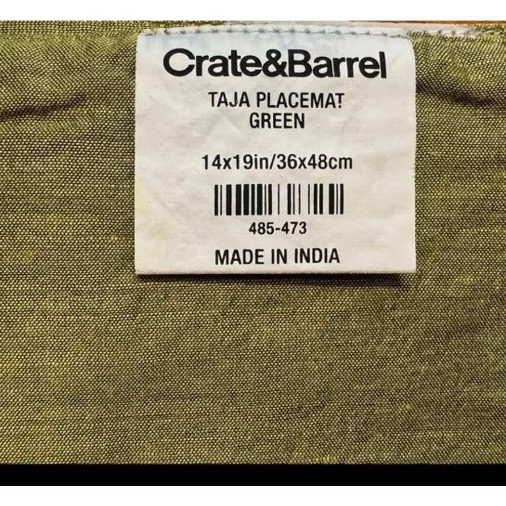 Crate Barrel Taja Silk Placemats Set 4 Green Brown Striped 14x19 India Modern